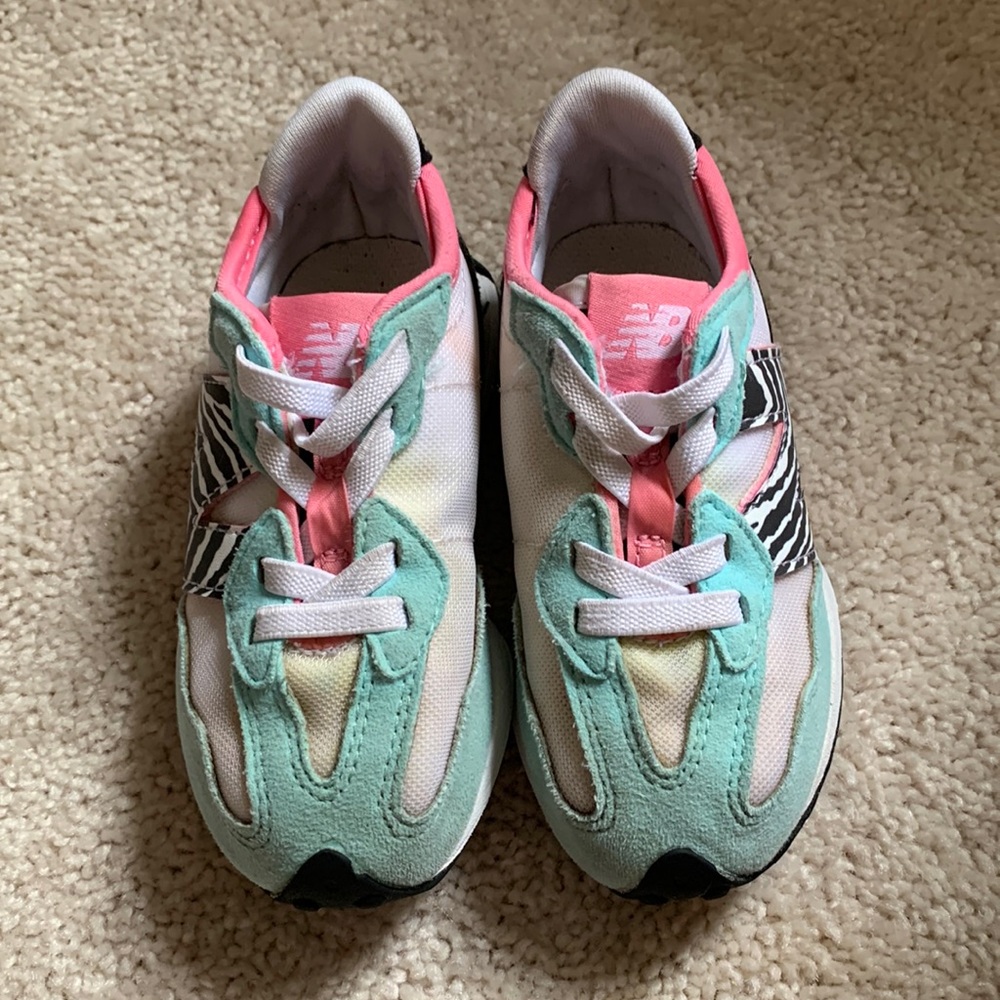 Toddler size 7 New Balance teal, pink, zebra